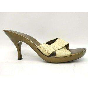 Donald Pliner Couture Cream Gold Alligator Print Slide Heel Shoes Women's 7 M